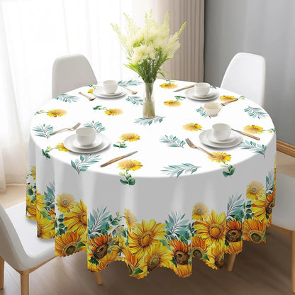 Sunflower round Tablecloth 60Inch,Tablecloth Waterproof and Wrinkle-Free, Boho Table Covers, Summer Decorations for Home