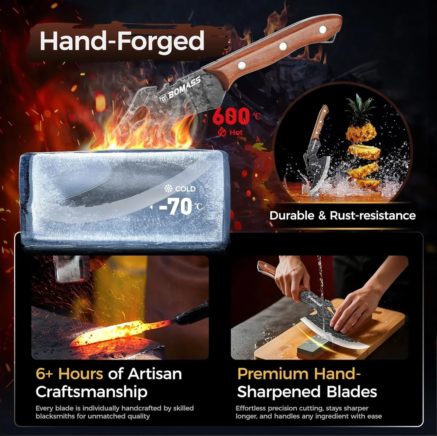 Viking Meat Cleaver Knife Boning Knife Hand Forged Heavy Duty Butcher Knife Meat Cutting Kitchen Axe for Outdoor BBQ Birthday Chirstmas Viking Gifts for Men