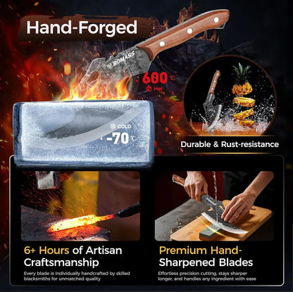Viking Meat Cleaver Knife Boning Knife Hand Forged Heavy Duty Butcher Knife Meat Cutting Kitchen Axe for Outdoor BBQ Birthday Chirstmas Viking Gifts for Men