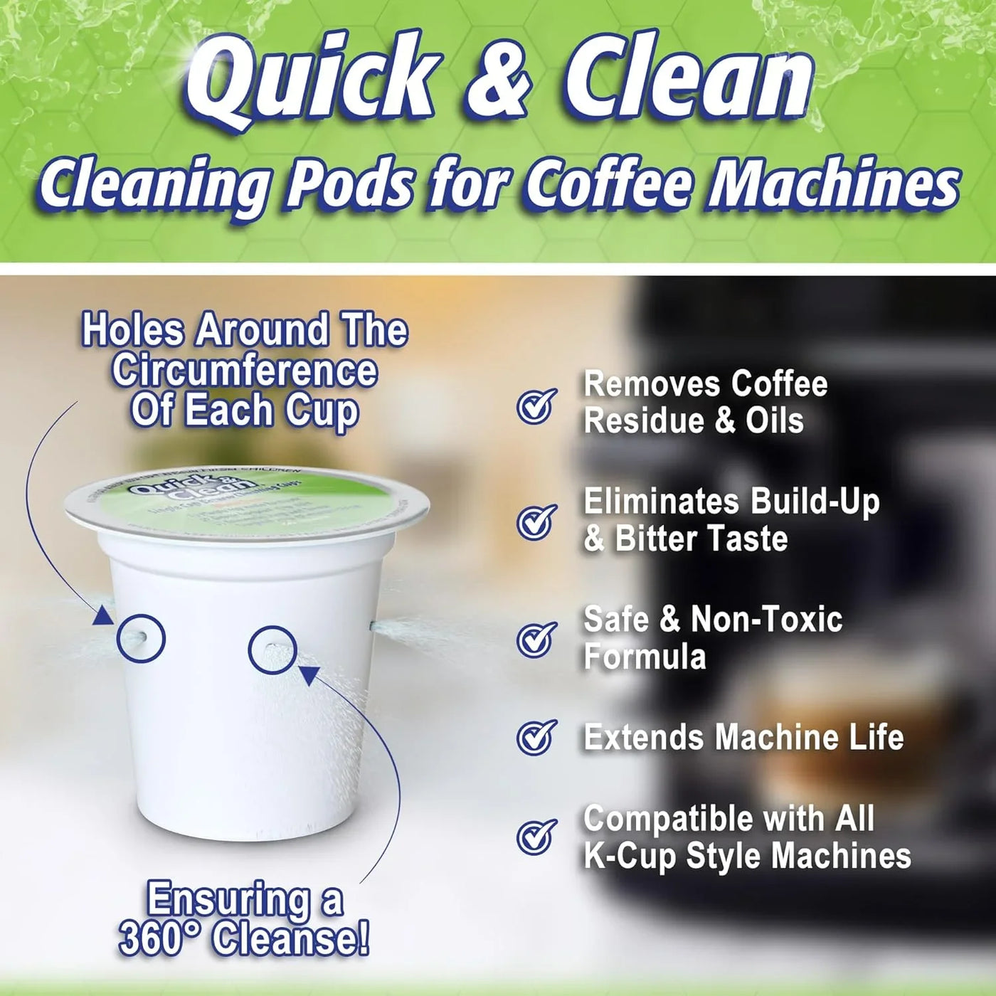 [6-Pack] Keurig Cleaning Pods - K Cup Cleaner Pod for Keurig - 2.0 Coffee Machine Compatible, Removes Stains, Non-Toxic and Eco-Friendly