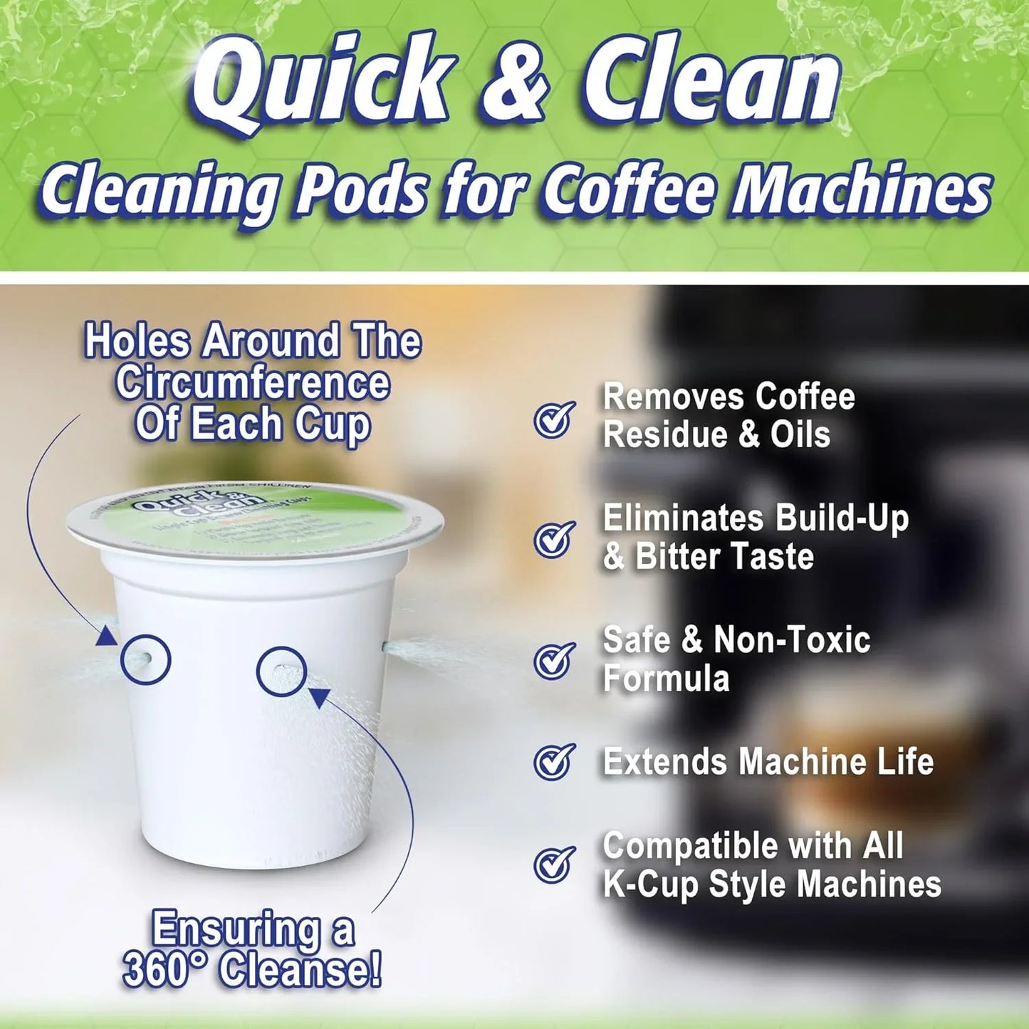 [6-Pack] Keurig Cleaning Pods - K Cup Cleaner Pod for Keurig - 2.0 Coffee Machine Compatible, Removes Stains, Non-Toxic and Eco-Friendly