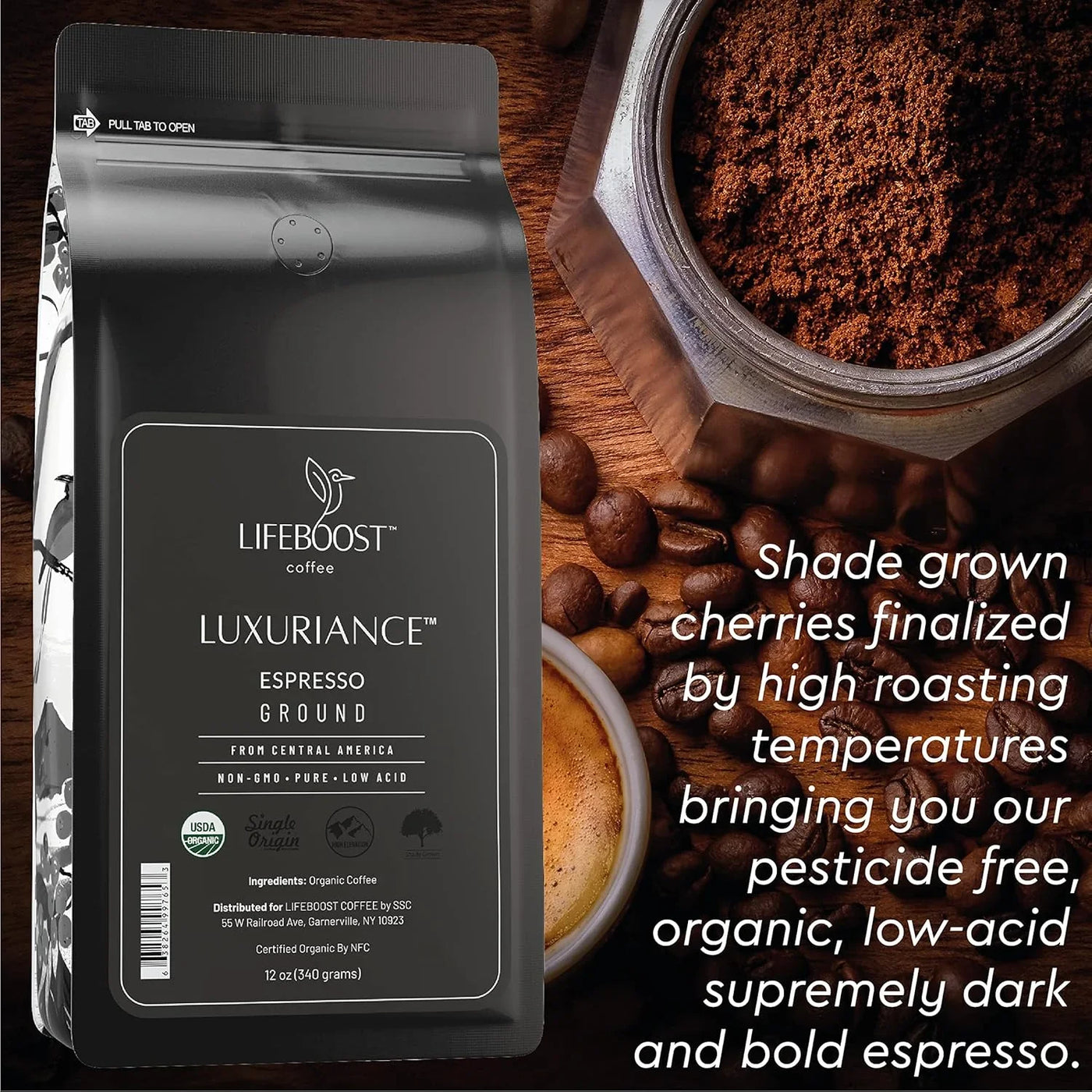 Organic Espresso Ground Coffee - Non-Gmo Low Acid Single Origin USDA Shade Grown Organic Espresso Coffee - Third Party Tested for Mycotoxins & Pesticides 12Oz Bag