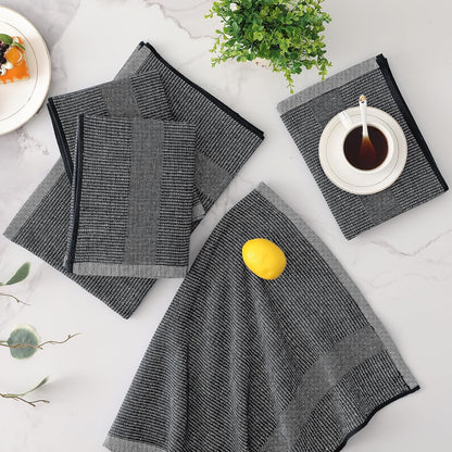 Premium Kitchen Towels 6 Pack (18 X 28 Inches, Black), Large Cotton Kitchen Hand Towel, Flat & Terry Dish Towels for Drying Dishes, Super Absorbent Tea Dishtowels Set with Hanging Loop