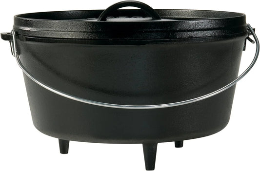 8 Quart Pre-Seasoned Cast Iron Camp Dutch Oven with Lid - Dual Handles - Use in the Oven, on the Stove, on the Grill or over the Campfire - Black