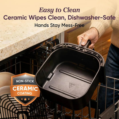 Air Fryer Pro, Compact 5QT, Ceramic Coating, 7 Presets with Preheat & Keep Warm, 450℉, Easy to Use & Clean, Shake Reminder, 130+ In-App Recipes, Nonstick & Dishwasher-Safe Basket, Gray