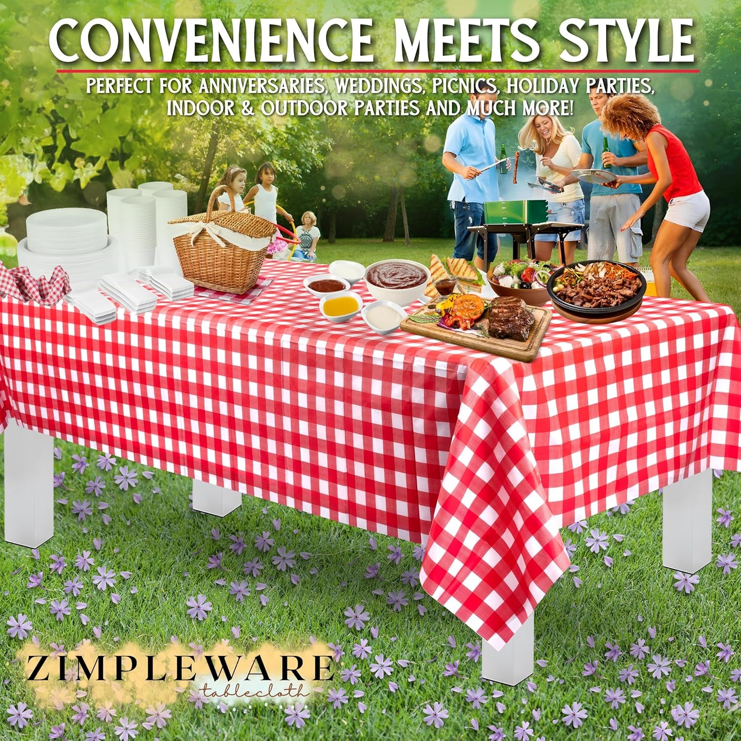 Premium Red Gingham Checkered Plastic Table Cloth Disposable (12 Pk) Plastic Tablecloths for Rectangle Tables (54In X 108In) Party Table Cloths Disposable for 6Ft to 8Ft Rectangle Tables