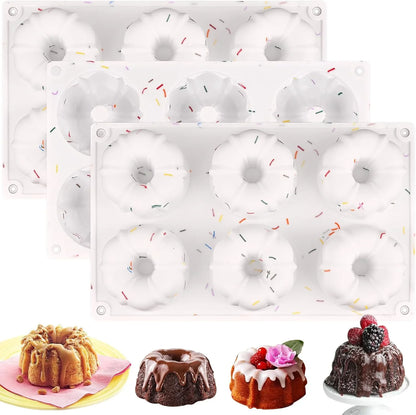 3 Pcs Mini Fluted Cake Pan, 6-Cavity Fluted Tube Cake Pan, Non-Stick Silicone Baking Mold for Cupcakes, Donuts, Muffins, Cornbread, Brownies, Jellies