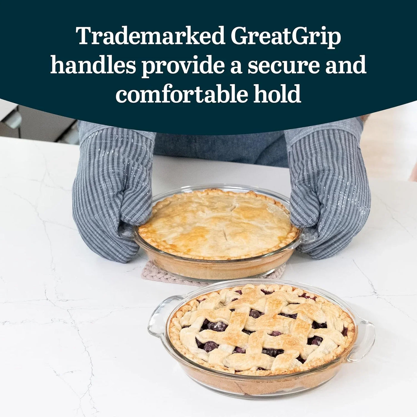 Baker’S Premium 2 Piece Glass Pie Plate, Stackable, Space Saving Casserole Dish Set with Lids, Glass Baking Dish Set for Fruit Pies, Quiches