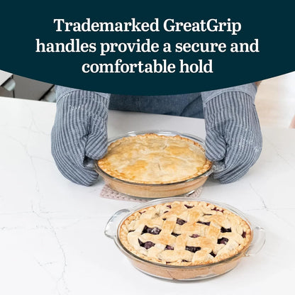 Baker’S Premium 2 Piece Glass Pie Plate, Stackable, Space Saving Casserole Dish Set with Lids, Glass Baking Dish Set for Fruit Pies, Quiches