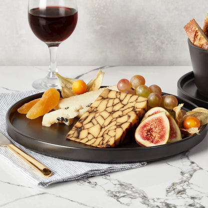Celina Stoneware 16 Piece Modern Dinnerware Set, Plates and Bowls, Black Matte, Service for 4, Microwave & Dishwasher Safe