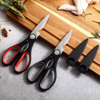 8" Kitchen Scissors All Purpose - 2 Pack Heavy Duty Kitchen Meat Shears, Stainless Steel Multi-Function Food Scissors for Cooking Cutting Chicken, Turkey, Bones, Poultry, Fish, and Vegetables