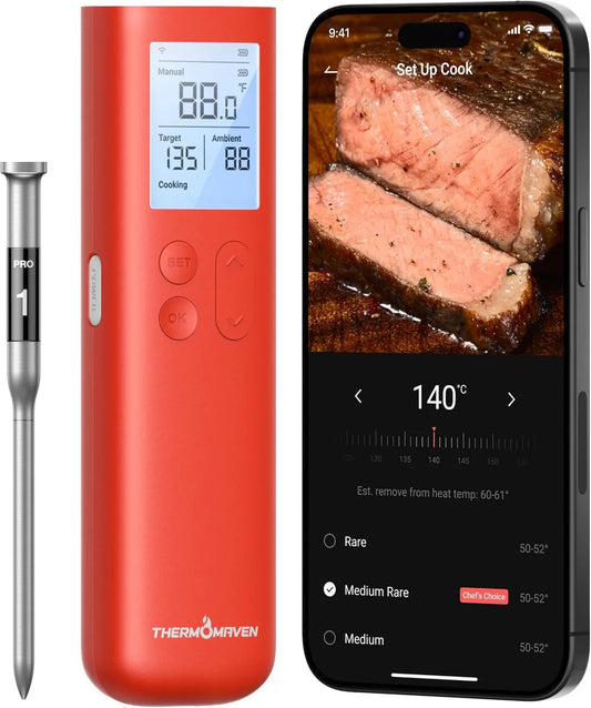 Smart Bluetooth Wireless Meat Thermometer, 10X Enhanced Sub-1G Signal and Stability, Standalone Display Base, Certified Accuracy ±0.5°F, Wifi Unlimited Range for BBQ, Oven, Smoker, Grill