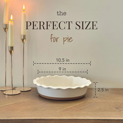 Ceramic Pie Pan for Baking - 9 Inch - Deep and Fluted Pie Dish for Old Fashion Apple Pie, Quiche, Pot Pies, Tart, Etc - Modern Farmhouse Style Porcelain Ceramic Pie Plate - Vanilla White
