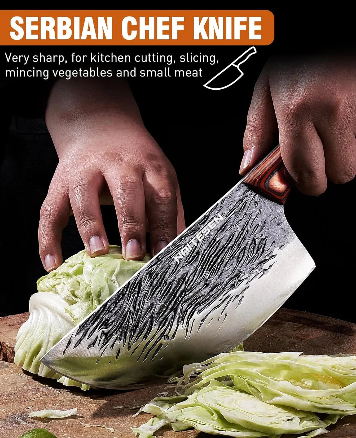 3PCS Hand Forged Butcher Knife Set, Very Sharp Meat Knife Serbian Chef Knife Boning Knife for Meat Cutting Kitchen Cooking BBQ Gifts for Men Father