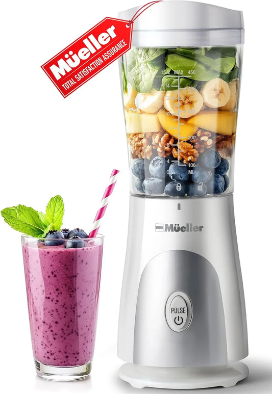 Heavy-Duty Personal Blender for Shakes and Smoothies with a 15 Oz Travel Cup and Lid, Juices, Baby Food, Portable Blender & Food Processor, White