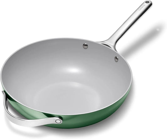 Non-Stick Stir Fry Pan - 12” Wok-Inspired Pan - Free from Forever Chemicals - High-Sloped Walls - Stainless Steel Handles - Sage