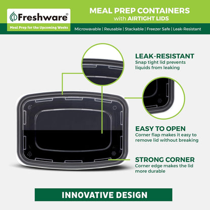 Meal Prep Containers [50 Pack] 1 Compartment with Lids, Food Storage Containers, Bento Box, BPA Free, Stackable, Microwave/Dishwasher/Freezer Safe (24 Oz)