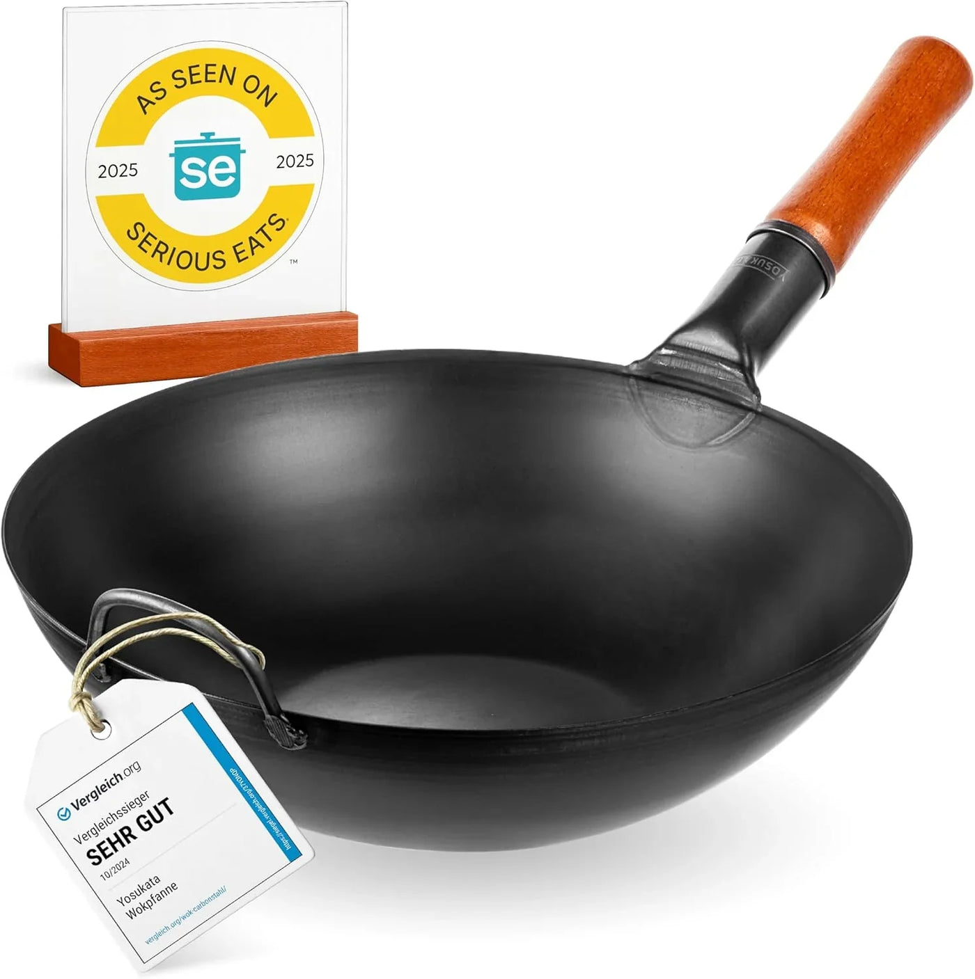 13.5" Carbon Steel Wok Pan – Pre-Seasoned Flat Bottom Pow Wok for Stir Fry, BBQ, Grill & Camping – Traditional Japanese Chinese Cookware – Compatible with Induction, Electric, Gas, Open Fire