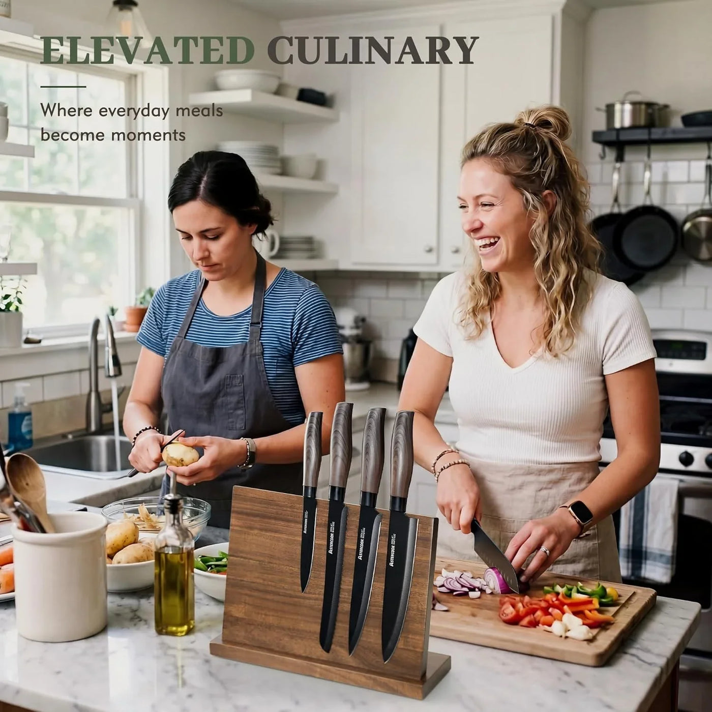 13-Piece Kitchen Knife Set with Black Anti-Rust Coating, Dishwasher Safe, Stainless Steel Chef Knives Set with 6 Blade Guards, Wood Grain Handle, Perfect Holiday & Housewarming Gifts
