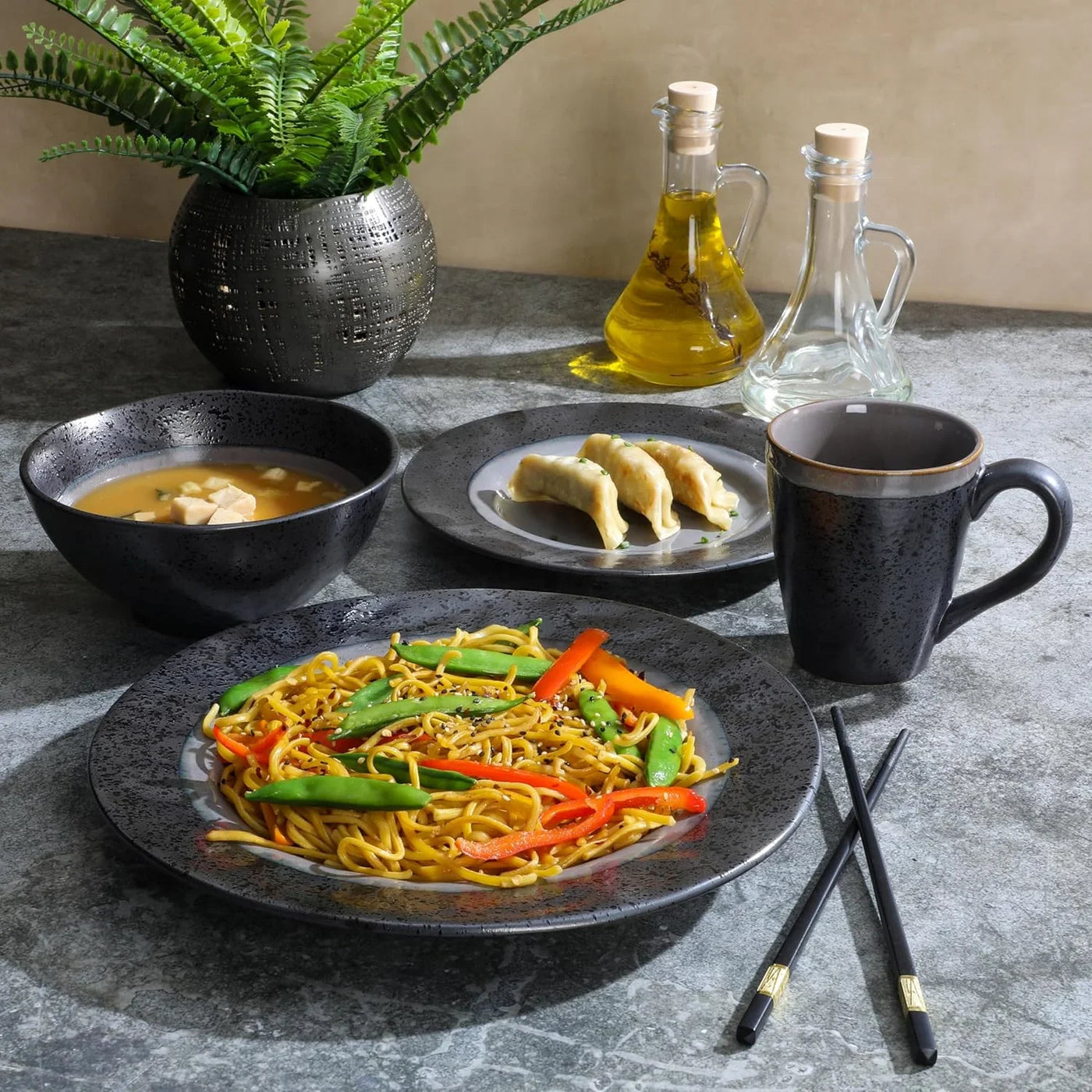 Gibson Dragonstone 16 Pc Dinnerware Set Grey Stoneware, Gray -
