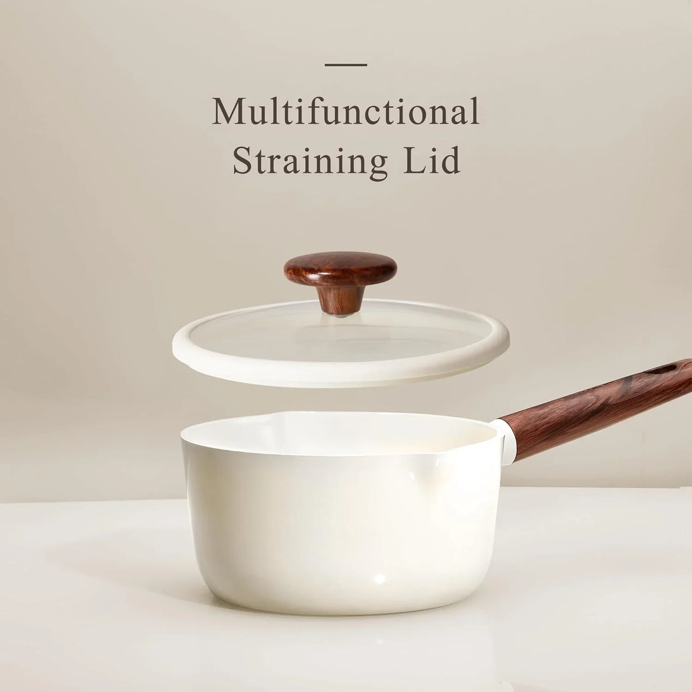 2QT & 3QT Sauce Pan Sets with Lid & Ladle Ceramic Nonstick Pot Set Non Toxic Saucepan Small Kitchen Cooking Pots, Easy to Clean, Induction Comptable, PFAS PTFE Free, White
