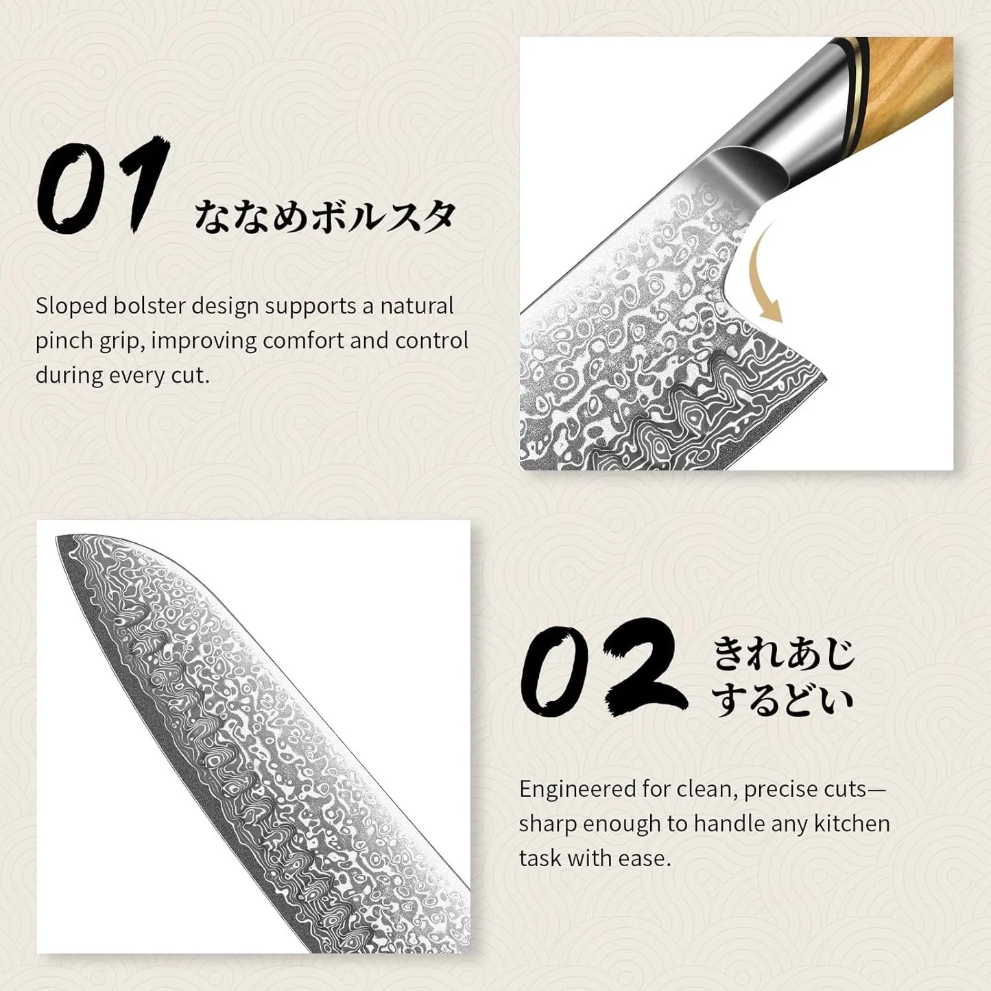 Damascus Santoku Knife 7 Inch – Japanese VG-10 Professional Kitchen Knife for Meat and Vegetables with Ergonomic Olive Wood Handle, Gift Box Included, Ideal Gift