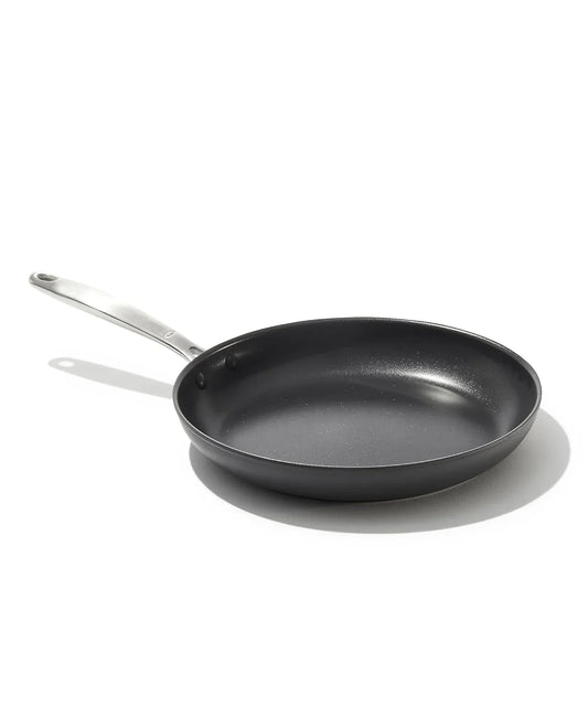 Enhanced 10" Frying Pan Skillet, Pfas-Free Ceramic Nonstick, Durable Hard Anodized Cookware, Scratch Resistant, Stainless Steel Handle, Good Grips, Dishwasher Safe, Oven Safe, Black