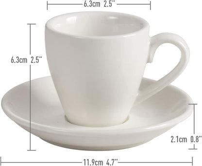 Porcelain Espresso Cup with Saucer, Espresso Shot Cup, 80Ml/2.7Oz, White