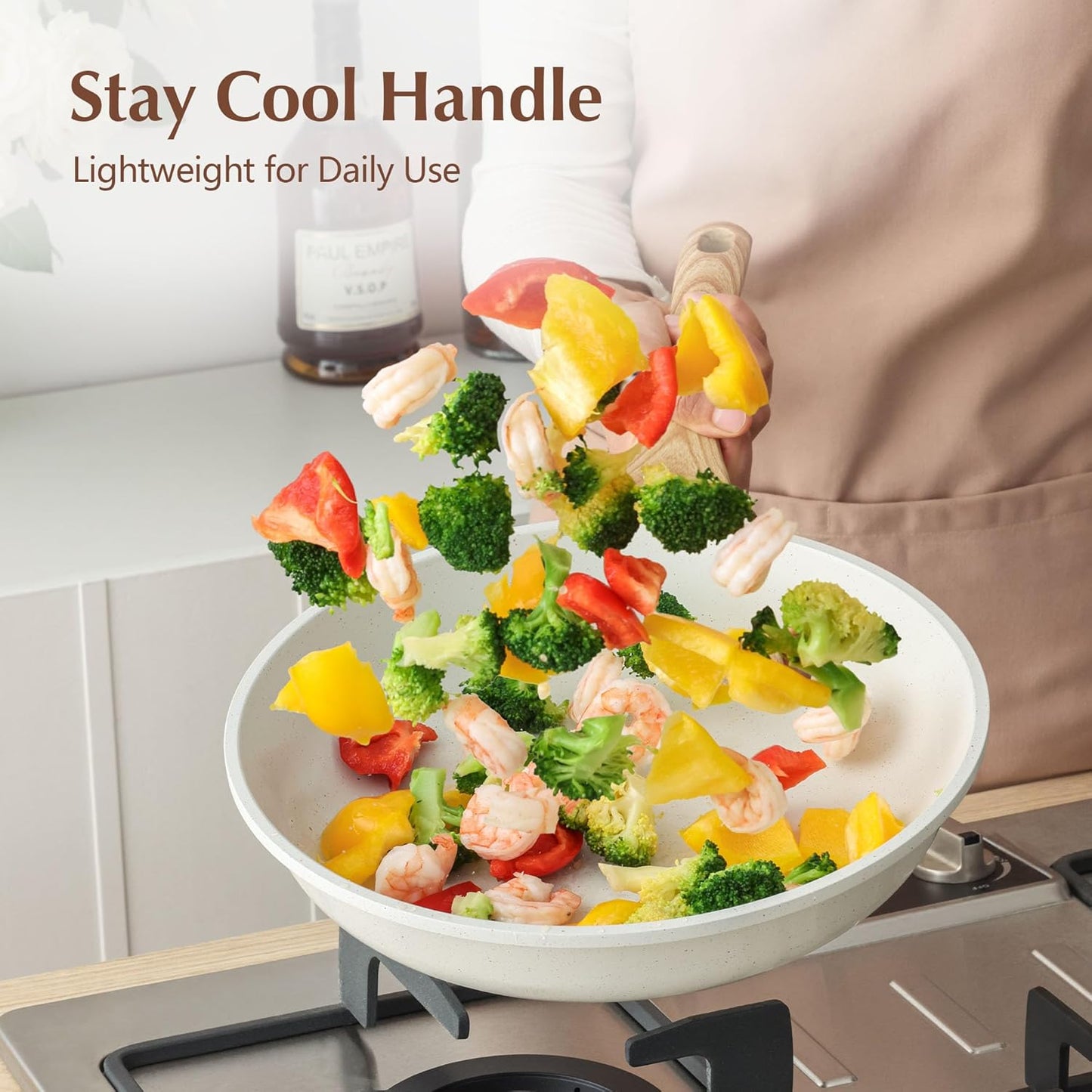 Nonstick Ceramic Frying Pan with Lid 8/9.5/10/11/12.5 Inch Omelet Pan Skillet, Free of Intentionally Added PFAS/PTFE Non-Toxic Chef'S Pan Induction Compatible Pan, Heat Resistant Handle