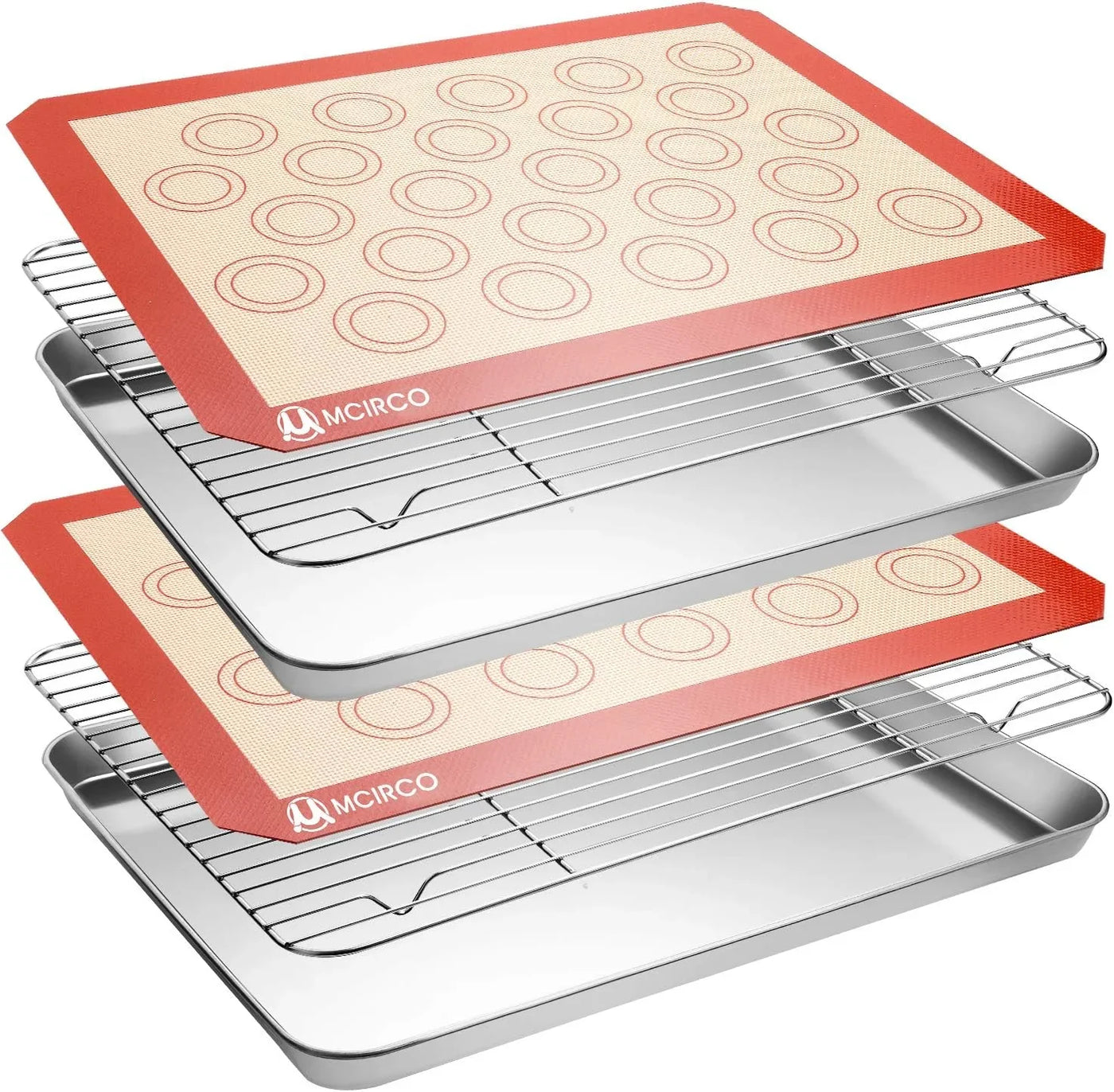 Stainless Steel Baking Sheet Tray Cooling Rack with Silicone Baking Mat Set, Cookie Pan with Cooling Rack, Set of 6 (2 Sheets + 2 Racks + 2 Mats), Size 16 X 12 X 1 Inch, Easy Clean
