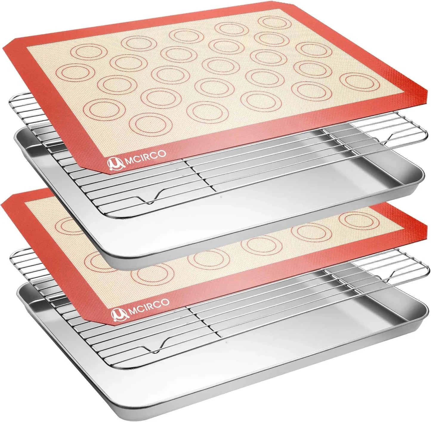 Stainless Steel Baking Sheet Tray Cooling Rack with Silicone Baking Mat Set, Cookie Pan with Cooling Rack, Set of 6 (2 Sheets + 2 Racks + 2 Mats), Size 16 X 12 X 1 Inch, Easy Clean