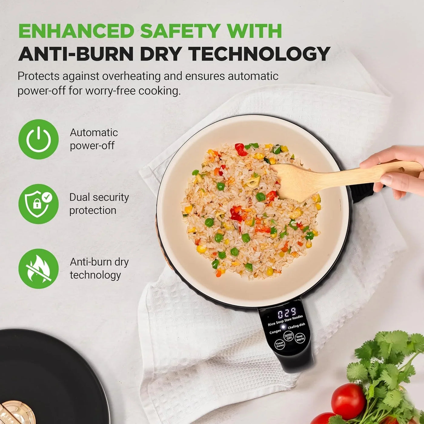 1.6 QT Portable Electric Rice Cooker & Lunch Maker | Multi-Functional & Non-Stick Ceramic Coating | Digital Control Panel | 6 Cook Functions: Rice, Soup, Stew, Porridge & More | Black