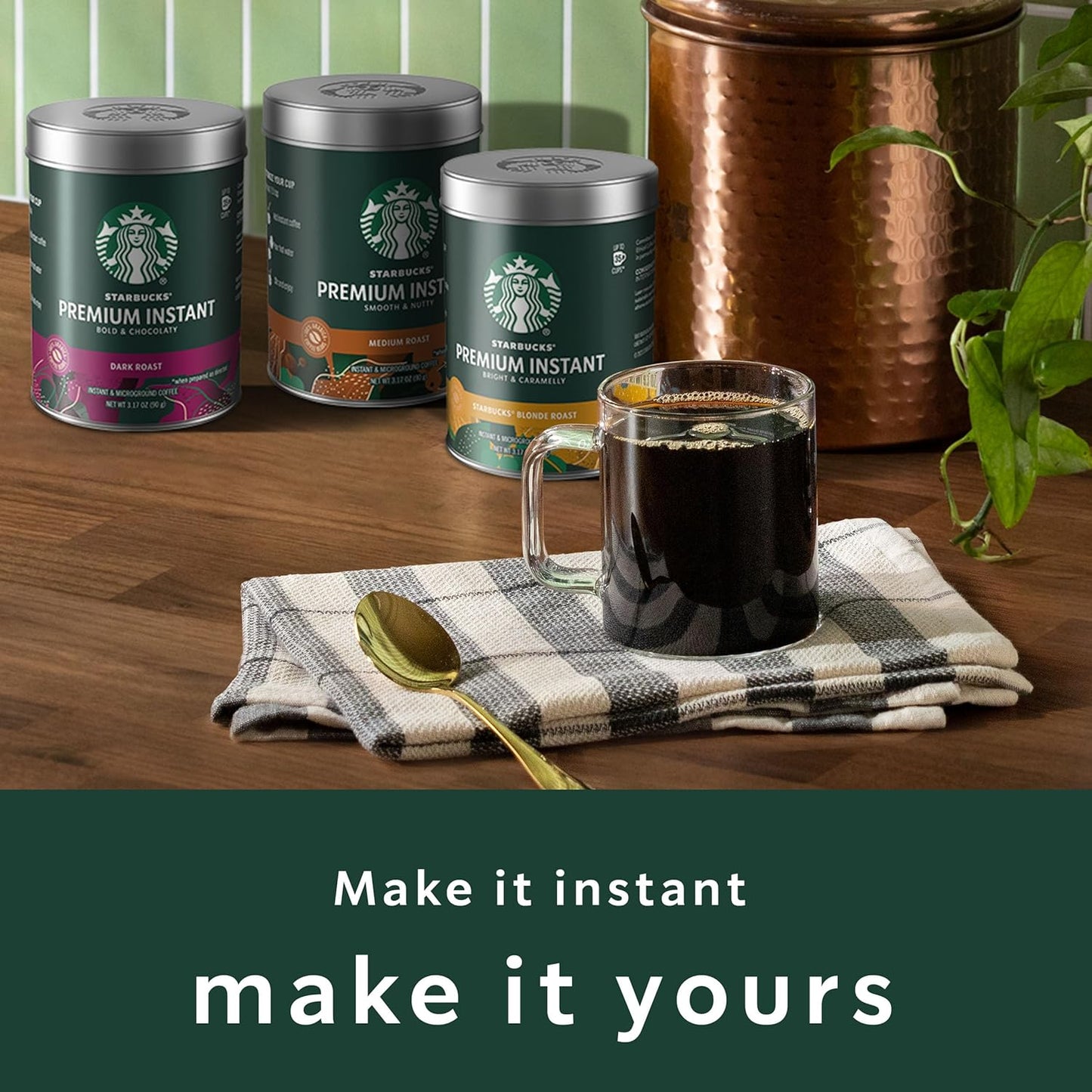 Premium Instant Coffee, Medium Roast Coffee, Arabica Beans, Three 3.17 Oz Tins