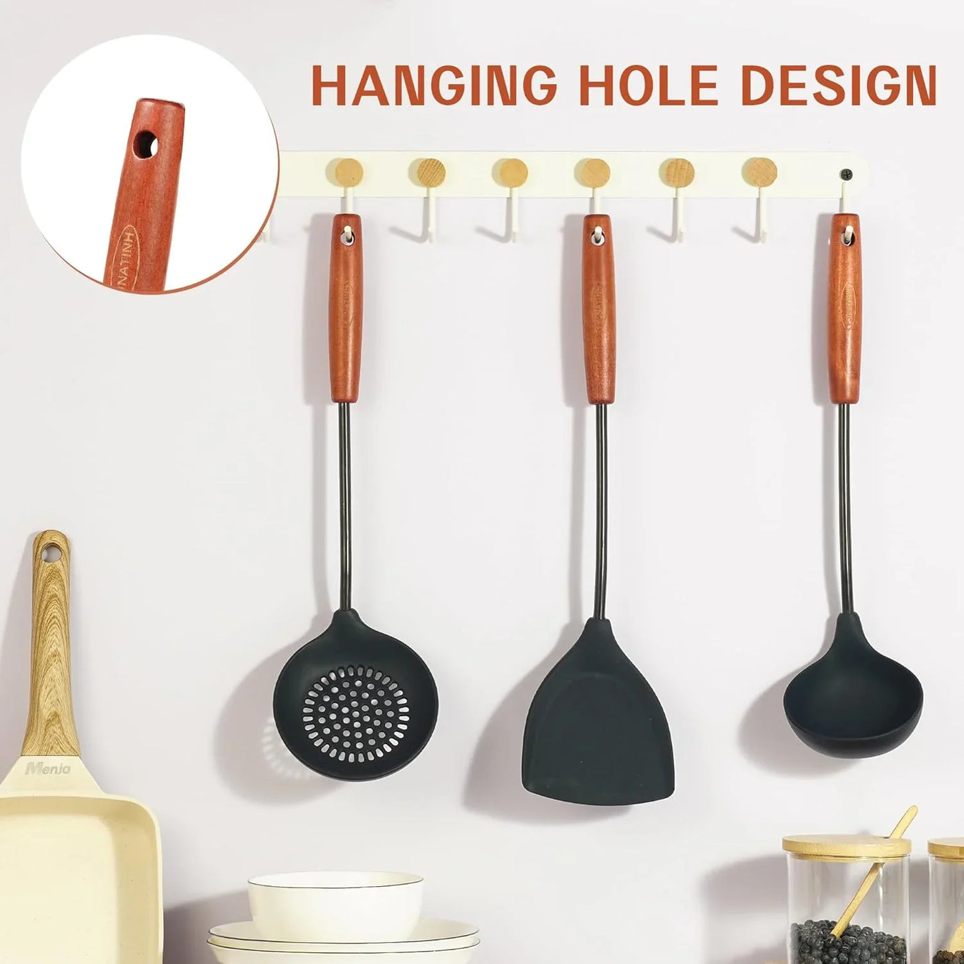Wok Tools, Wok Utensil,Wok Spatula,Ladle,Skimmer Tool Set,Non Stick Heat-Resistant Silicone Cooking Utensils BPA Free Kitchen Utensils Cookware, Pack of 3,Black