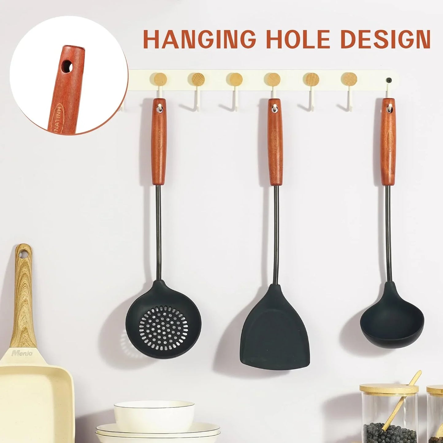 Wok Tools, Wok Utensil,Wok Spatula,Ladle,Skimmer Tool Set,Non Stick Heat-Resistant Silicone Cooking Utensils BPA Free Kitchen Utensils Cookware, Pack of 3,Black