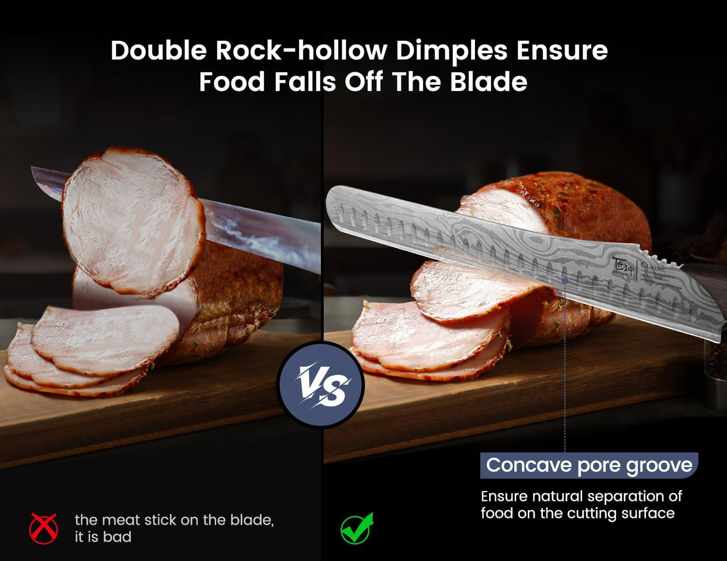 Brisket Slicing Knife, 12 Inch Multifunction Carving Knife for Meat Cutting, Japanese Style Meat Slicer with Wood Full Tang Handle, Damascus Pattern Long Slicing for Roast Beef, Ideal for Gift