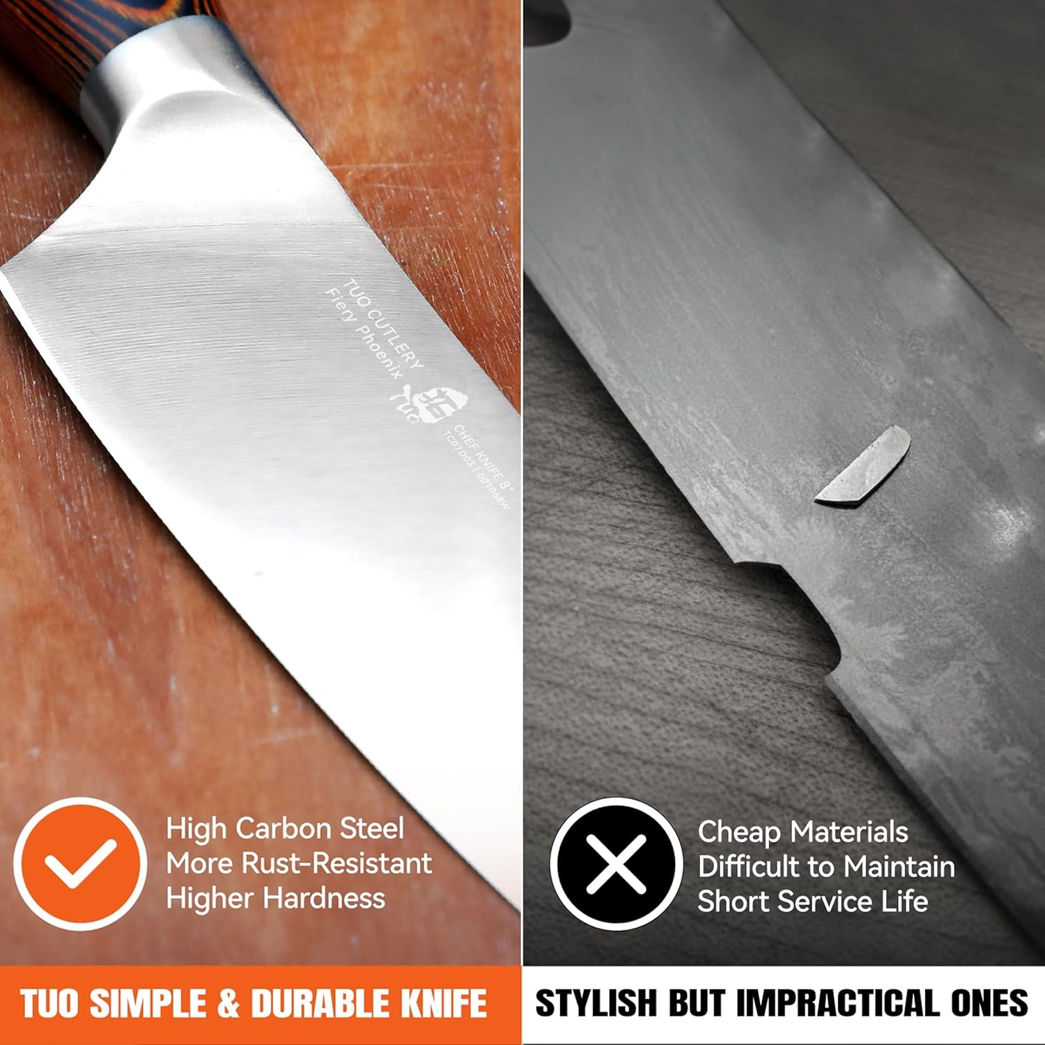 Chef Knife, 8 Inch Sharp Kitchen Knife with Pakkawood Handle, High Carbon Steel, Professional for Chopping & Dicing, Gift Box - Fiery Phoenix Series