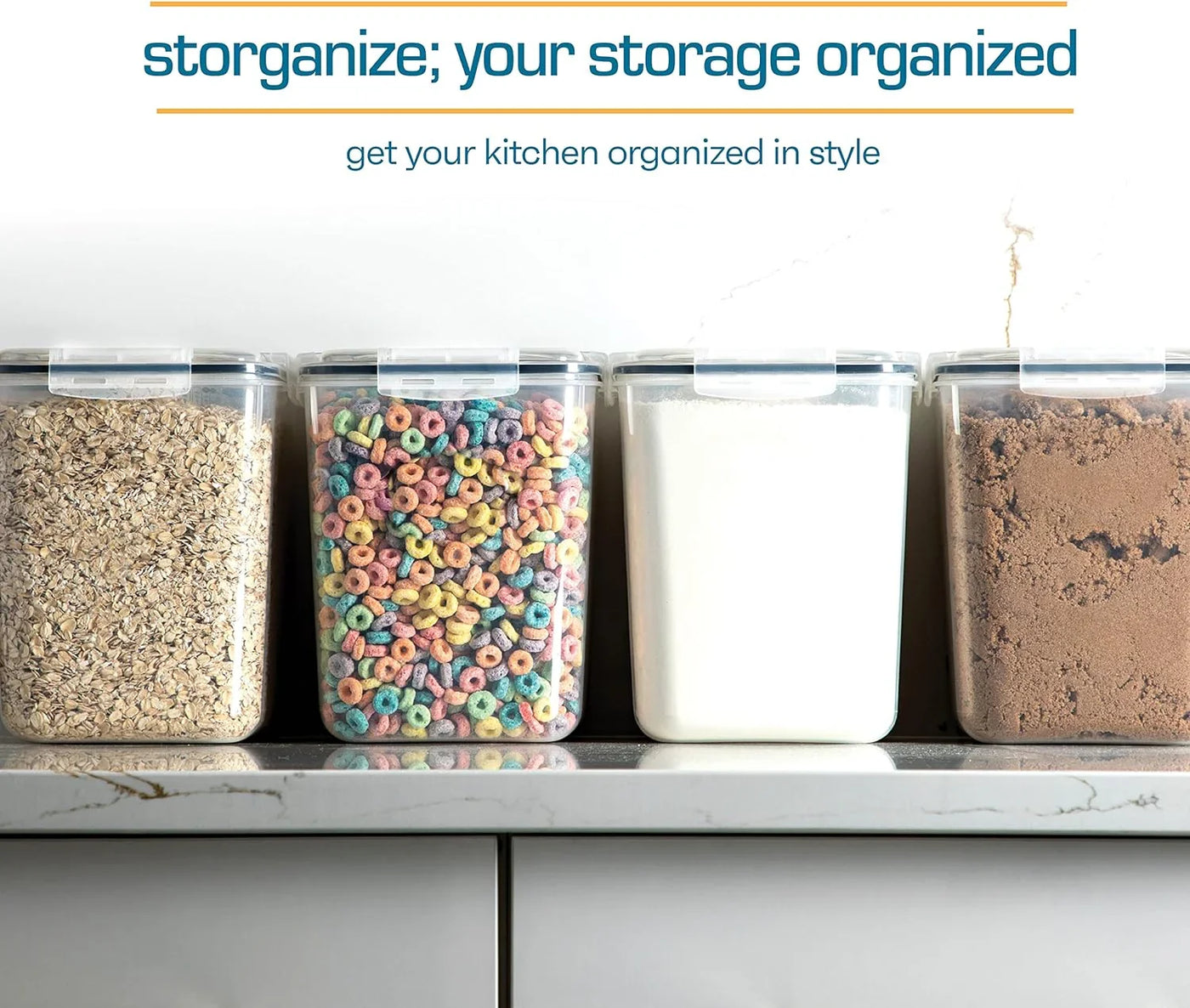 Flour Sugar Storage Containers (5.3L/4Pk) Great Rice Canisters Sets for the Kitchen Pantry, Large Food Storage Containers with Lids Airtight