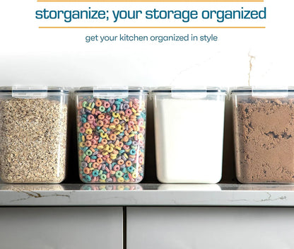 Flour Sugar Storage Containers (5.3L/4Pk) Great Rice Canisters Sets for the Kitchen Pantry, Large Food Storage Containers with Lids Airtight