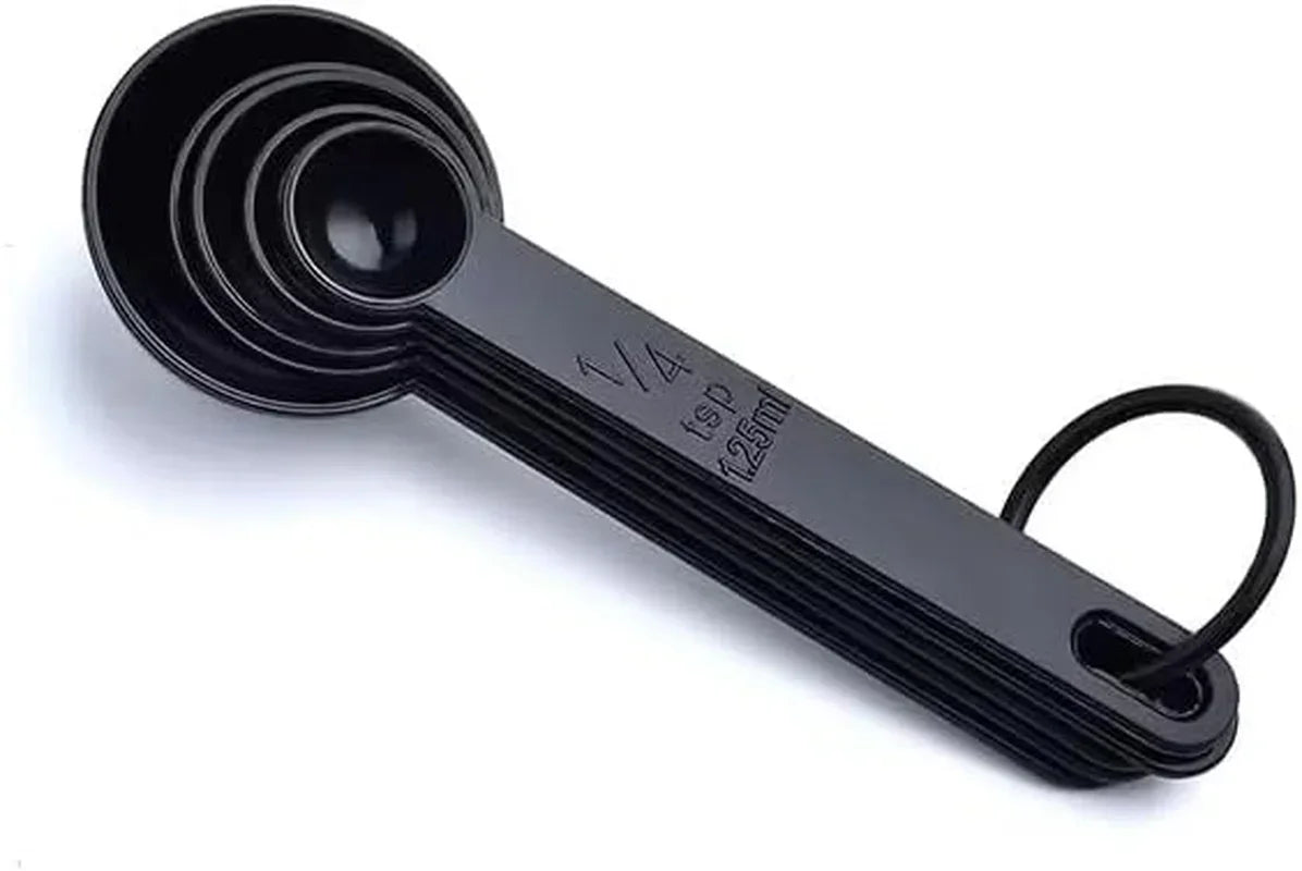 Black measuring spoons set with 1/4 tsp marking, kitchen tools for precise cooking and baking