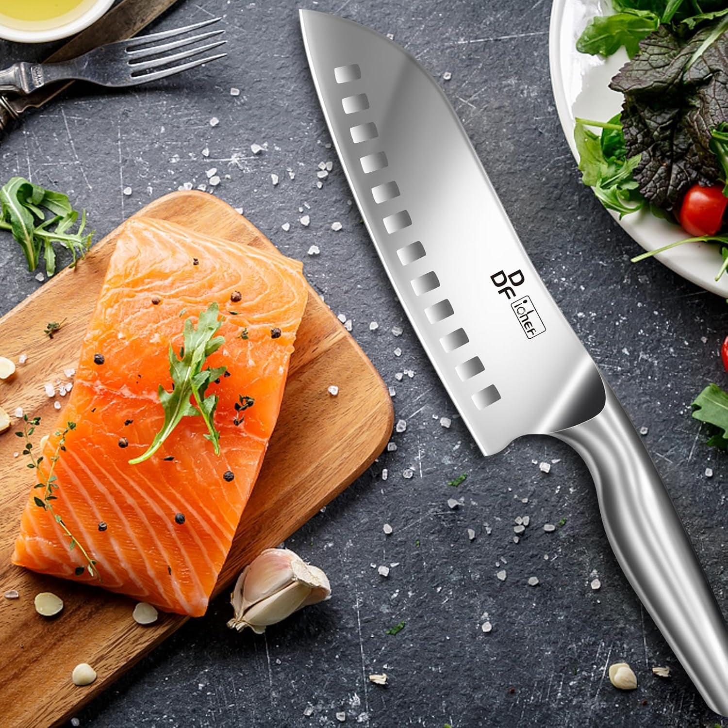 Kitchen Knife, Chef'S Knife in Japanese Stainless Steel Professional Santoku Cooking Knife, 7 Inch Non-Slip Ultra Sharp Knife with Ergonomic Handle