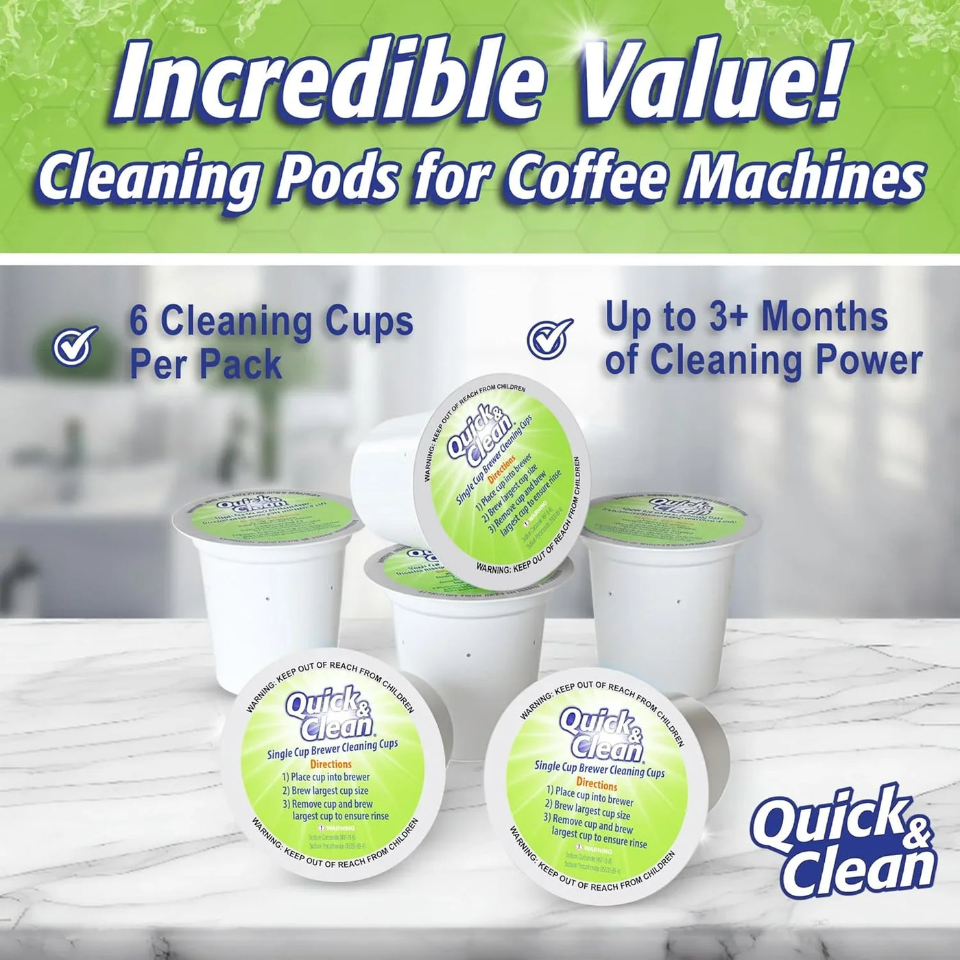 [6-Pack] Keurig Cleaning Pods - K Cup Cleaner Pod for Keurig - 2.0 Coffee Machine Compatible, Removes Stains, Non-Toxic and Eco-Friendly