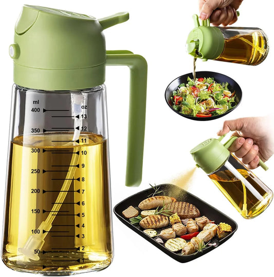16Oz/470Ml Glass Olive Oil Sprayer for Cooking – 2 in 1 Olive Oil Dispenser Bottle for Kitchen Gadgets and Air Fryer Accessories, Salad, BBQ - Green