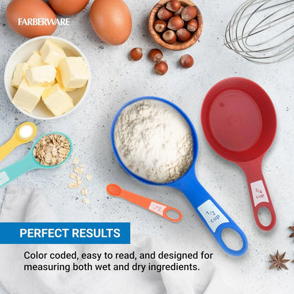 12-Piece Measuring Cup and Spoon Set – Color-Coded Kitchen Measuring Tools with Easy-Read Markings, Nesting Design for Compact Storage, Dishwasher Safe