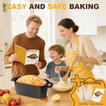 7QT Oval Dutch Oven for Sourdough Bread Baking, Pre-Seasoned Cast Iron Bread Pan with Lid, Even Heat Distribution for Homemade Bread