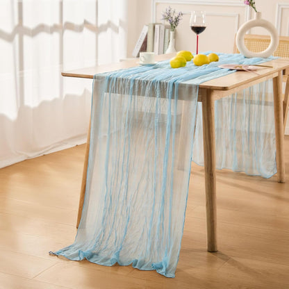 10 Pack Baby Blue Spring Table Runner Boho Cheesecloth Table Runners Bulk 10 Ft Gauze Sheer Mother'S Day Table Centerpieces for Wedding Ceremony Anniversary Bridal Baby Shower Banquet