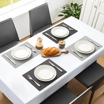 Vinyl Placemats Set of 4, Heat Resistant Place Mats 100% Waterproof Washable & Wipeable Faux Leather Reversible Table Mats for Kitchen Dining Party Indoor Outdoor, 12" X 17", Dark Light/Grey