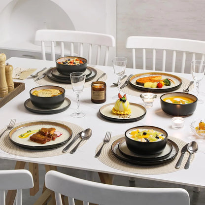 Plates and Bowls Sets, 24 Pieces Stoneware Dinnerware Sets for 8, Kitchen Dish Set Mircowave and Dishwasher Safe Ceramic Dishware, Light Cream, Series AMBER