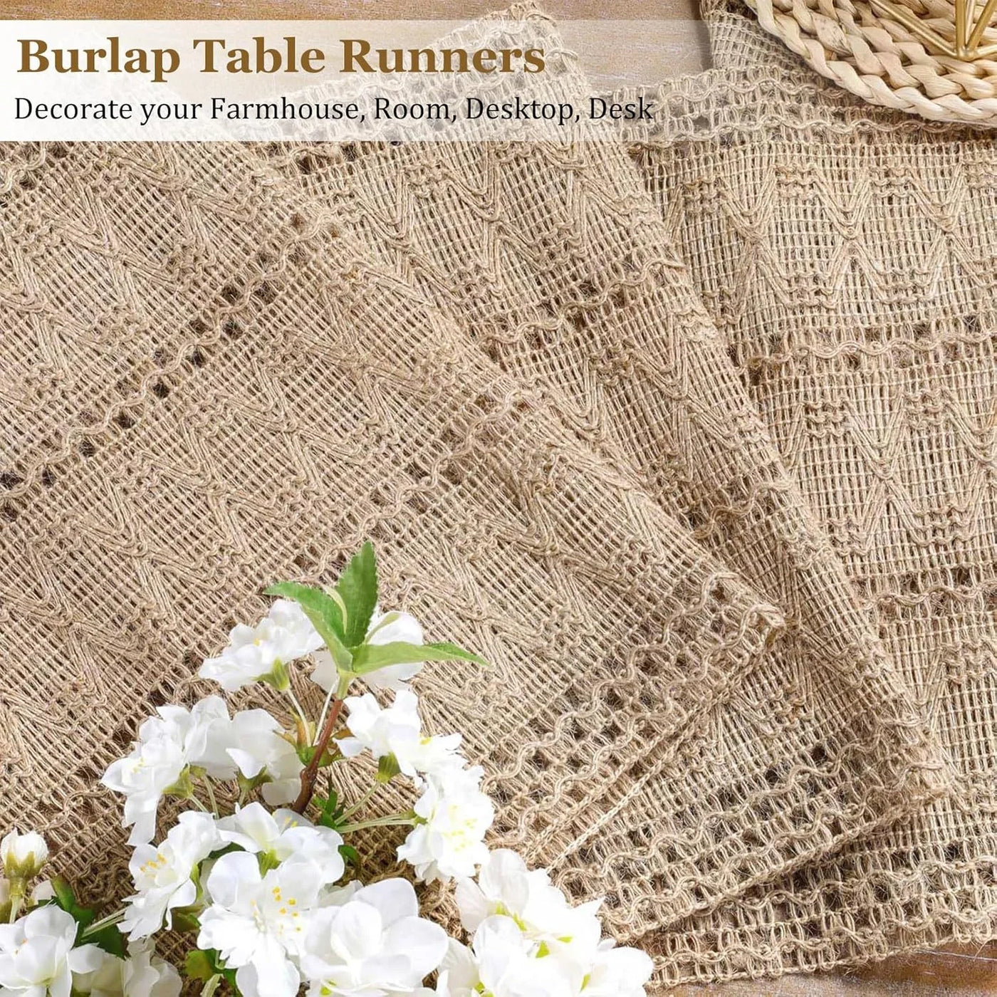 Burlap Boho Table Runner for Spring Home Decor 72 Inches Long, Brown Farmhouse Decor Rustic Small Macrame Woven Coffee Burlap Jute Table Runners for Summer Dining Dresser Scarf Table Decor