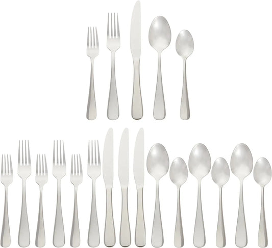 Silverware Set, Stainless Steel Flatware, Dishwasher Safe, Service for 4, 20-Piece Forks and Spoons, round Edge, Everyday Use